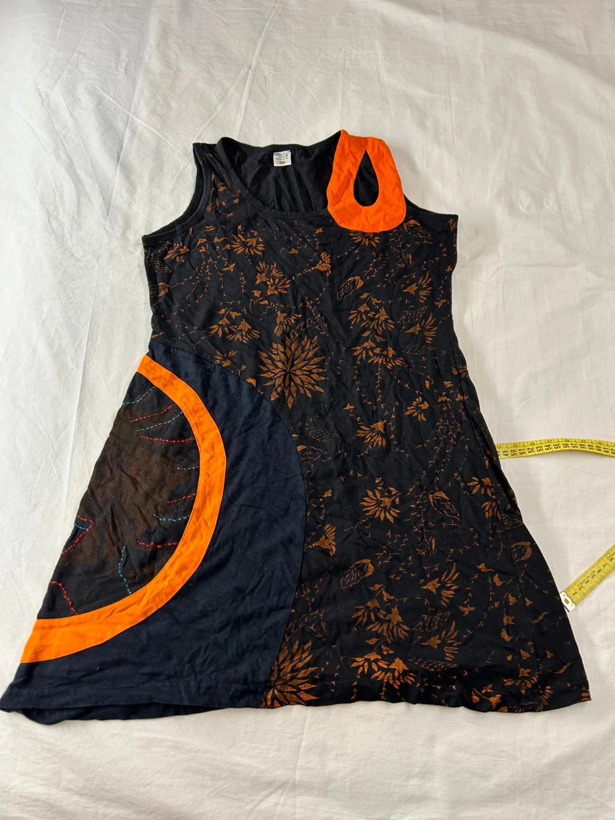 Vintage black and orange patterned dress size s/m made in Nepal 100% Cotton – photo 2